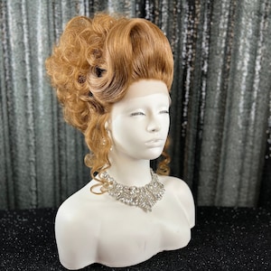 Romantic and Soft Updo with Large Bang and Tendrils | Styled Lace front Drag Queen Wig |  Period Hairstyle | Single Synthetic Custom Wig