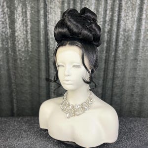 Sculpted Bun Updo with Face Framing Bangs | Pageant Wig Styled Lace front Drag Queen Wig |  Hairstyle | Single Wig | Synthetic Custom Wig |