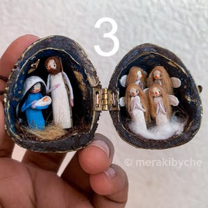 Miniature Nativity Scene in a Nutshell, Walnut Art, Tiny Nativity ...