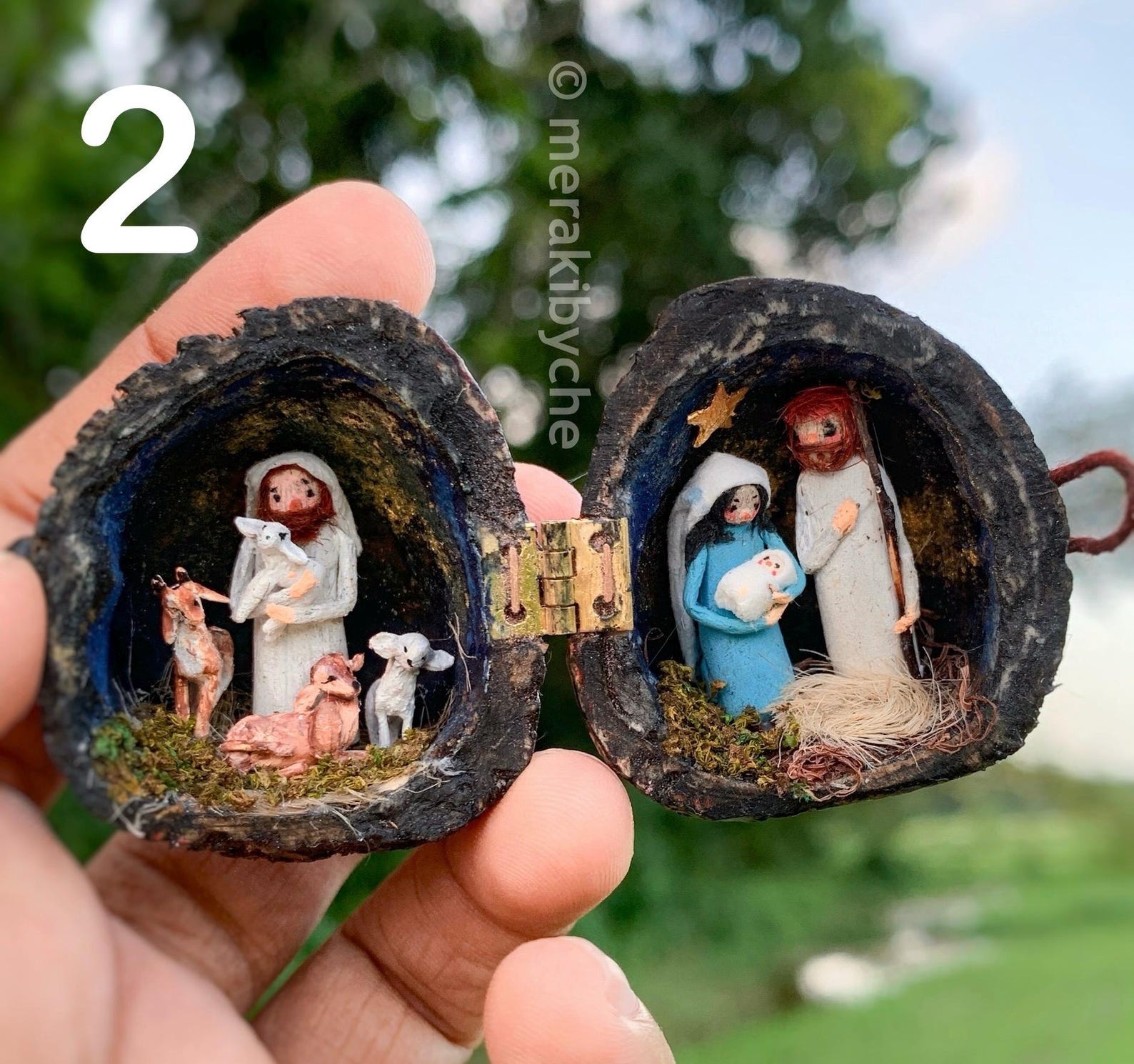 Miniature Nativity Scene in a Nutshell, Walnut Art, Tiny Nativity ...