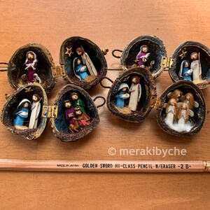 Miniature Nativity Scene in a Nutshell, Walnut Art, Tiny Nativity ...
