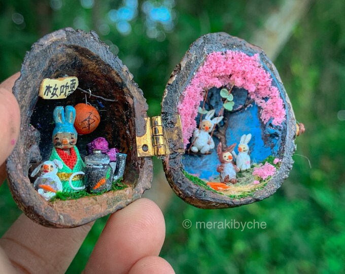 Miniature Fairy Diorama in a Nutshell, Rabbit House Miniature Doll
