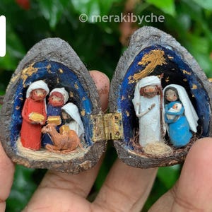 Miniature Nativity Scene in a Nutshell, Walnut Art, Tiny Nativity ...