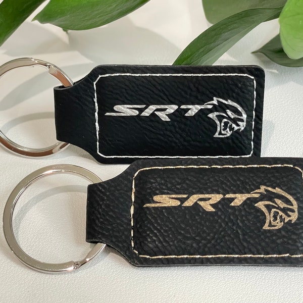 Hellcat SRT PU Leather Keychain - Laser Engraved Leatherette Dodge Key Chain