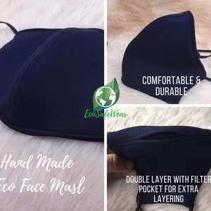Reusbale Eco Safe Neoprene Face Mask with filter pockets | Breathable | Comfortable | Premium Quality | Hand Made | Washable | Adult Size