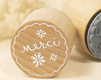 Rubber Stamp Merci | Wooden Rubber Stamp Ø3cm | Thank You Stamp Wedding Birthday Gift Tag DIY Craft Card Making