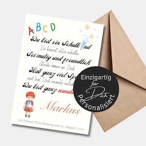 Karte Einschulung personalisiert Mädchen oder Junge | Geschenk Wünsche Mutmacher | Poster zum Schulanfang | Geschenkidee erster Schultag