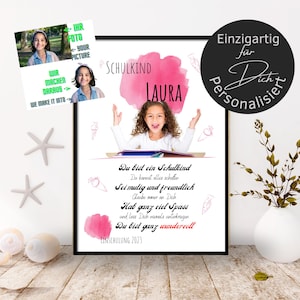 Einschulung Geschenk Mädchen personalisiert - eigenes Foto | Poster oder Karte zum Schulanfang | Geschenkidee erster Schultag