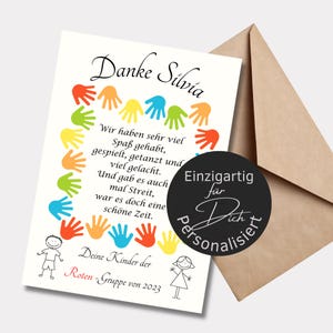 Karte Abschiedsgeschenk Erzieherin personalisiert bunte Hände | Kita Poster | Geschenk Kindergarten Danke