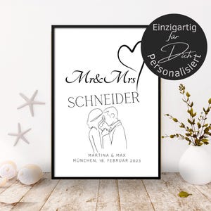 Hochzeitsgeschenk personalisiert | Poster oder Karte | Hochzeitstag | Verlobung | Heirat | Spruch Mr und Mrs Kuss zur Hochzeit