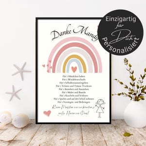 Abschiedsgeschenk Erzieherin personalisiert Herz rosa rose | Poster oder Karte Kita Kinderpflegerin | Geschenk Kindergarten Danke Regenbogen