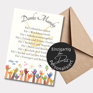 Karte Abschiedsgeschenk Erzieherin personalisiert bunte Hände | Poster Kita Kinderpflegerin | Geschenk Kindergarten Danke Sonne