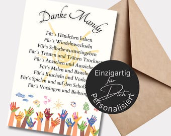 Farewell gift educator personalized colorful hands | poster or card daycare nurse | gift pre school thank you sun