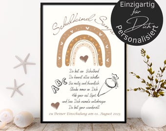 Enrollment gift personalized wishes encouragement | back to school poster or card | gift idea first day of school rainbow and heart