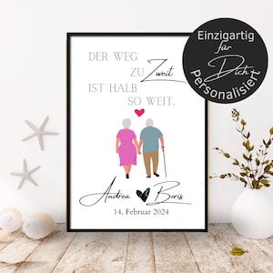 Zur Hochzeit - Personalisiert | Poster oder Karte mit Spruch Der Weg zu Zweit ist nur halb so weit