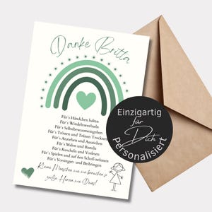 Karte Abschiedsgeschenk Erzieherin personalisiert Herz grün | Poster Kita | Geschenk Kindergarten Danke Regenbogen
