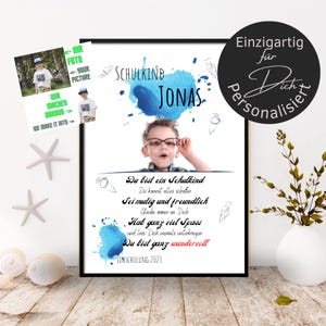 Einschulung Geschenk Junge personalisiert - eigenes Foto | Poster oder Karte zum Schulanfang | Geschenkidee erster Schultag