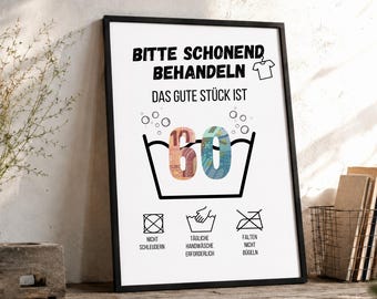 60th Birthday Money Gift Washing Instructions | Funny Birthday Gift Poster | Humorous Gift Idea