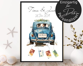 Personalized wedding gift | wedding gift car beetle for wedding | poster wedding gift | gift for the bride and groom
