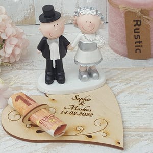 Geldgeschenk Silberne Hochzeit mit Namensgravur | Personalisiert mit Figur | Geschenkidee Silberhochzeit | Geschenk Geld verschenken
