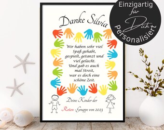 Farewell gift teacher personalized colorful hands | day care poster or card | gift pre school thank you