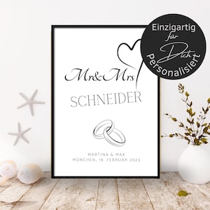 Poster silberne Hochzeit Personalisiert | Urkunde | Hochzeitstag | Verlobung | Spruch Mr und Mrs Herz Eheringe zur Silberhochzeit