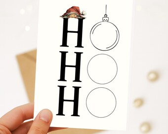 Christmas card Ho Ho Ho with gnome | funny holiday card