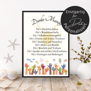 Abschiedsgeschenk Erzieherin personalisiert bunte Hände | Poster oder Karte Kita Kinderpflegerin | Geschenk Kindergarten Danke Sonne