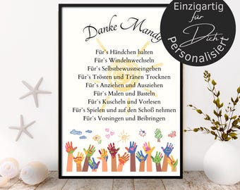 Farewell gift educator personalized colorful hands | poster or card daycare nurse | gift pre school thank you sun
