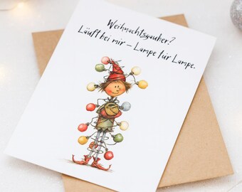 Christmas postcard – Christmas magic? Running light by light | funny elf card | photo card, postcard, folded card – optional kraft envelope