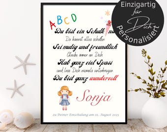 Enrollment gift personalized wishes encouragement | back to school poster or card | gift idea first day of school boy or girl