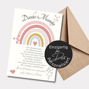 Karte Abschiedsgeschenk Erzieherin personalisiert Herz rosa rose | Poster Kita Kinderpflegerin | Geschenk Kindergarten Danke Regenbogen