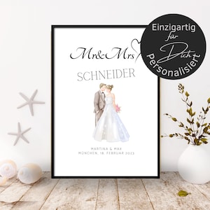 Hochzeitsgeschenk Personalisiert | Poster oder Karte zur Hochzeit | Geschenkidee | Hochzeitstag | Verlobung | Heirat | Spruch Mr und Mrs