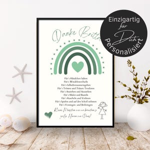 Abschiedsgeschenk Erzieherin personalisiert Herz grün | Poster oder Karte Kita | Geschenk Kindergarten Danke Regenbogen