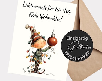 Christmas postcard – Light moments for your heart. Merry Christmas | cute elf | photo card, postcard, folded card – optional kraft envelope