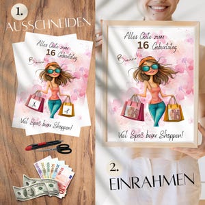 Personalisierbares Geldgeschenk Geburtstag | Shopping-Motiv DIN A4 | Wunscherfüller Poster Mädchen | Geld originell verschenken