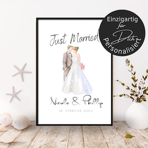 Hochzeit Poster Personalisiert | Geschenkidee Hochzeitskarte | Hochzeitstag | Verlobung | Hochzeitsgeschenk " Just Married "
