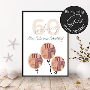 Geldgeschenk 60. Geburtstag | Poster runder Geburtstag | Geschenk Geld verschenken