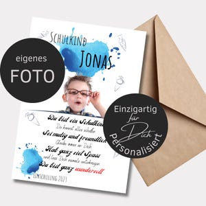 Karte Einschulung Geschenk Junge personalisiert - eigenes Foto | Poster zum Schulanfang | Geschenkidee erster Schultag