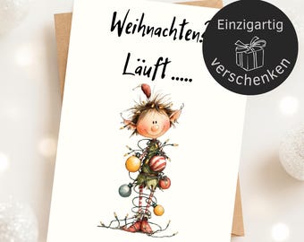Christmas postcard Christmas? Running smooth … | funny elf holiday card | photo card, postcard or folded card – optional kraft envelope