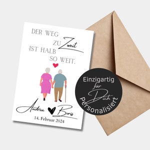 Hochzeitskarte - Personalisiert | Poster oder Karte mit Spruch Der Weg zu Zweit ist nur halb so weit zur Hochzeit