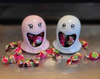 Ceramic Glazed Ghosts, ghost candy holder, ghost candy dish, ceramic ghost set, Halloween ghost decor, candy holder, ceramic candy dish,