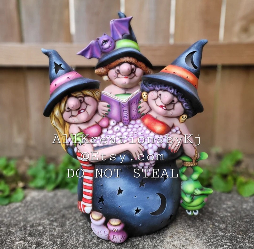 Ceramic Witches in Cauldron, Clay Magic, Bathing Beauties, Witch