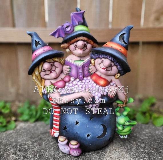 Ceramic Witches in Cauldron, Clay Magic, Bathing Beauties, Witch
