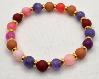 Bracelet perles roses et violettes