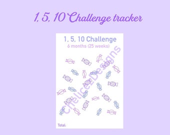 1, 5, 10 challenge tracker candy theme