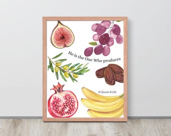 Quran Fruits Islamic Wall Art Framed Poster Fruit Print Quran Verse Art Kitchen Home Decor Quran Quote Islamic Art Muslim Gift