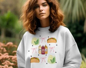 Tacos & Lemonade Cozy Sweatshirt - Fun Trendy Picnic Girly Foodie Pullover Crew neck Summer sweatshirt