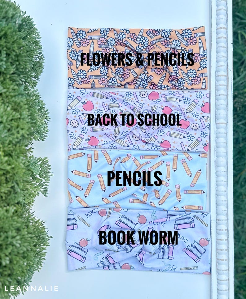 Twisty Teacher Headband, Pencil Print, Back to School, Book Worm, Pencils, Apples image 2