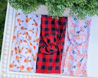 Christmas Headband, Buffalo Plaid, Reindeer, Ear Warmer, Winter, Santa, Gift for Girl, Holiday Hair